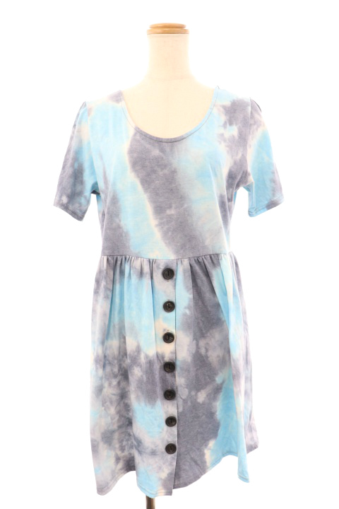 中古 アゴスト ワンピース ひざ丈 フレア ギャザー Uネック タイダイ染め グラデーション 総柄 半袖 M 青 レディースの通販はau Pay マーケット ブランド古着のベクトル
