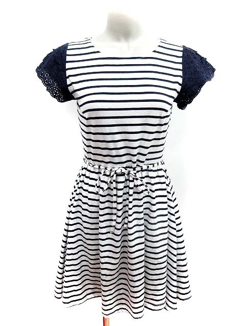 中古 エムズエキサイト ワンピース フレア ミニ Uネック フレンチスリーブ ボーダー M 白 ホワイト Yi レディースの通販はau Pay マーケット ブランド古着のベクトル