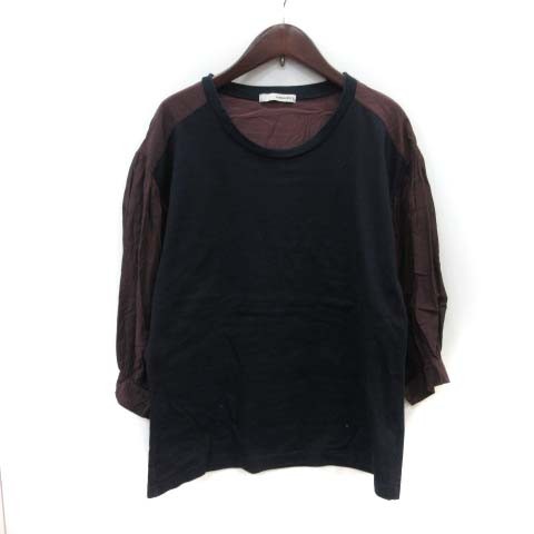 中古】ボナペティ Bonappetit カットソー 切替 長袖 38 紺 ネイビー 茶