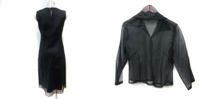 ロペ ROPE セットアップ ロングワンピース ノースリーブ ステンカラージャケット シアー 絹 シルク 7AR 黒 ブラック  YI レディース  230501