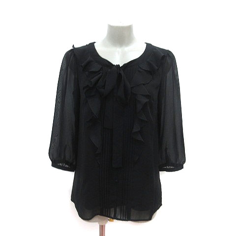 JUSGLITTY ブラック ブラウス ビッグレースカラーブラウス（シャツ