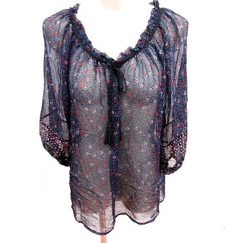 ジョア (Joie) レディース ブラウス・シャツ トップス Mika (Black Coffee) 中古ジョア JOIE シャツ ブラウス 七分袖 ボウタイ 総柄 絹 シルク S