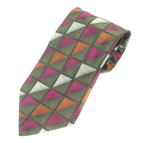 【中古】G.VISCONTI ネクタイ ワイドタイ 総柄 絹 シルク 緑 カーキ /MN ●RY メンズ