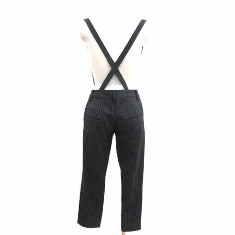 中古】カリテ qualite スラックスパンツ サスペンダー ストライプ 黒