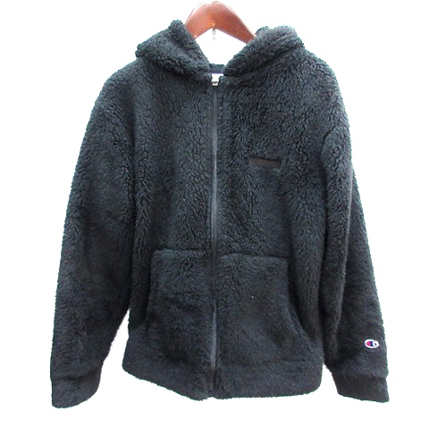【中古】チャンピオン CHAMPION ボアジャケット ジップアップ フード M 黒 ブラック /AU レディース