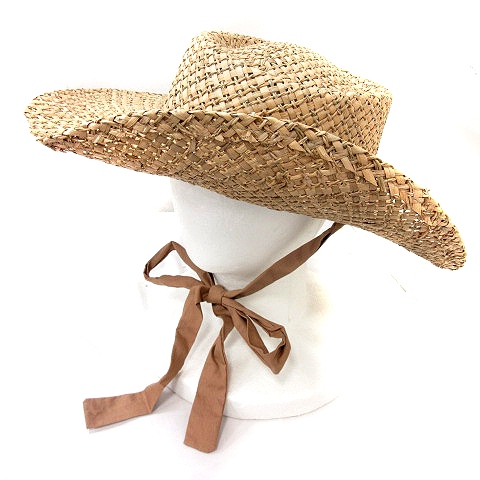 【中古】アズールバイマウジー AZUL by moussy 麦わら帽子 つば広帽 ハット 帽子 リボン F ベージュ /RT レディース