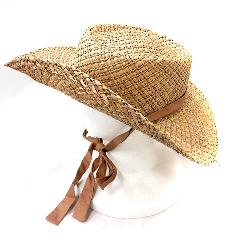 【中古】アズールバイマウジー AZUL by moussy 麦わら帽子 つば広帽 ハット 帽子 リボン F ベージュ /RT レディース