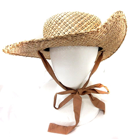 【中古】アズールバイマウジー AZUL by moussy 麦わら帽子 つば広帽 ハット 帽子 リボン F ベージュ /RT レディース