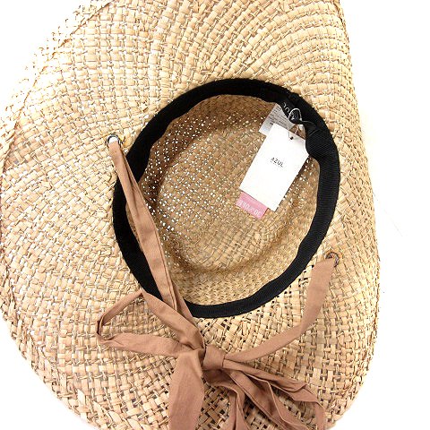 【中古】アズールバイマウジー AZUL by moussy 麦わら帽子 つば広帽 ハット 帽子 リボン F ベージュ /RT レディース