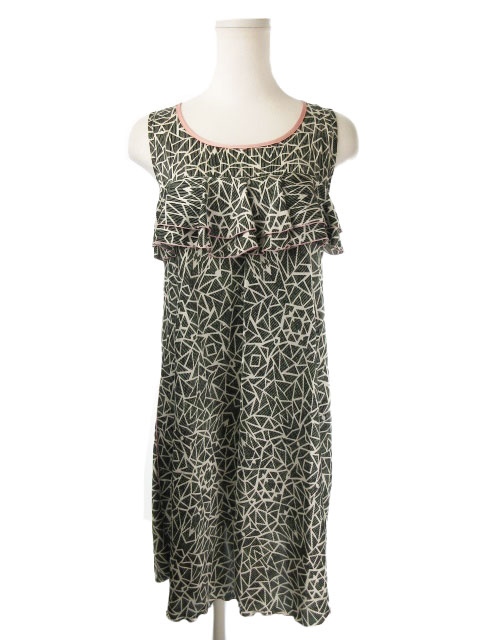 中古 マドモアゼルタラ Mademoiselle Tara ワンピース ミニ ラウンドネック ノースリーブ フリル 総柄 38 緑 グリーン Mn9の 通販はau Pay マーケット ブランド古着のベクトル