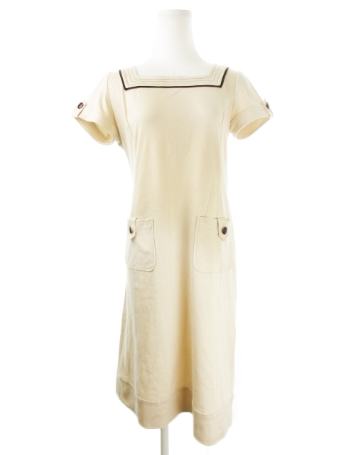 中古 リフレクト Reflect ワンピース ひざ丈 半袖 スクエアネック 9 ベージュ Ck15 レディースの通販はau Pay マーケット ブランド古着のベクトル