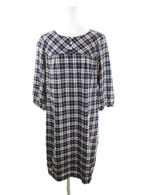 中古 ニューヨーカー Newyorker ワンピース ひざ丈 ラウンドネック 七分袖 チェック 9ar ブルー Yh6 レディースの通販はau Wowma ブランド古着のベクトル