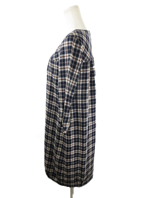 中古 ニューヨーカー Newyorker ワンピース ひざ丈 ラウンドネック 七分袖 チェック 9ar ブルー Yh6 レディースの通販はau Wowma ブランド古着のベクトル