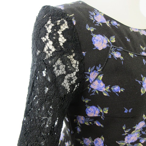中古 ジルスチュアート Jill Stuart ワンピース ひざ丈 七分袖 切替 レース バラ 花柄 0 黒 ブラック Ah19 の通販はau Pay マーケット ブランド古着のベクトル