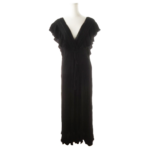 中古 ザラ Zara ワンピース ロング マキシ Vネック ノースリーブ フリル リボン レース スリット M 黒 ブラックの通販はau Pay マーケット ブランド古着のベクトル