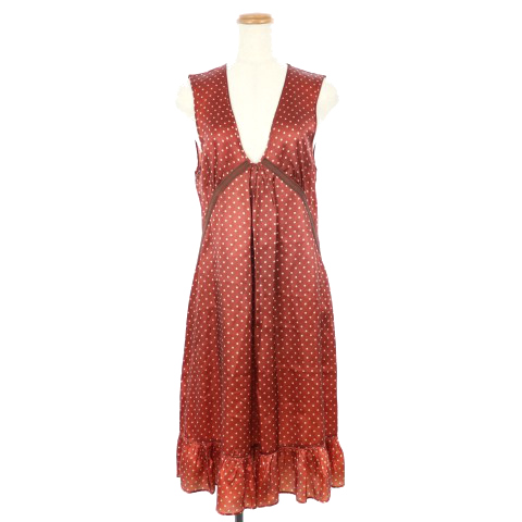中古 シーバイクロエ See By Chloe ワンピース ひざ丈 プランジングネック ノースリーブ フリル ドット 38 茶色 レディースの通販はau Pay マーケット ブランド古着のベクトル