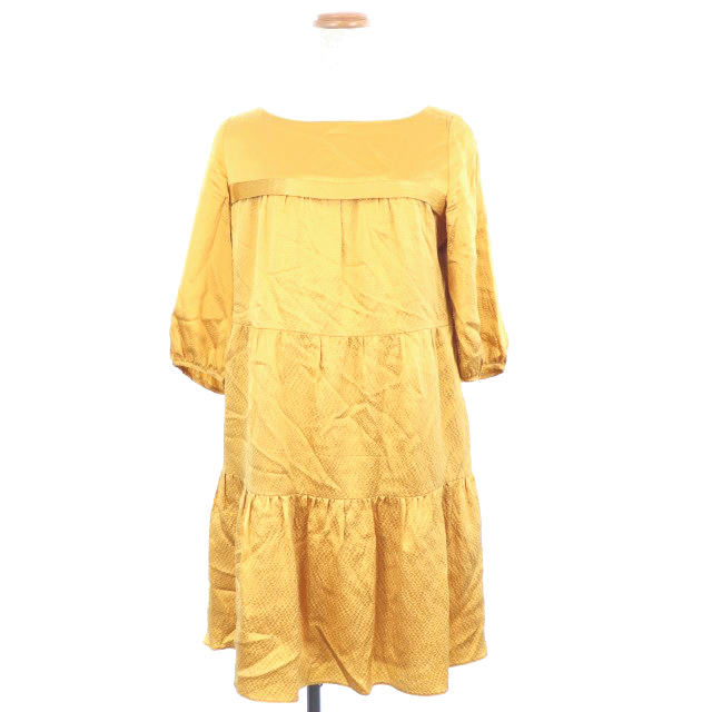 中古 ドレステリア ワンピース ひざ丈 ラウンドネック 七分袖 シルク 絹 光沢 38 黄色 イエロー M2o レディースの通販はau Pay マーケット ブランド古着のベクトル