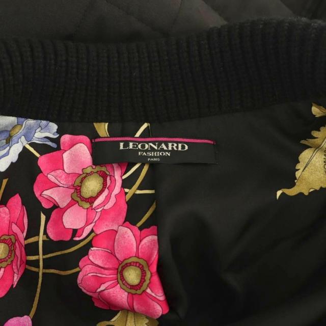 【中古】レオナール LEONARD 中綿 花柄 キルティングジャケット コート ニット ジップアップ 13 ブラック /HK ■GY49 中古】レオナール LEONARD 中綿 花柄 キルティングジャケット コート