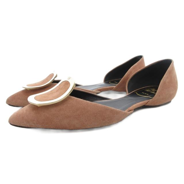 【中古】ロジェヴィヴィエ ROGER VIVIER フラットパンプス セパレート ポインテッドトゥ スエード 35.5