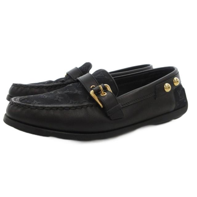 【中古】ルイヴィトン LOUIS VUITTON ベルトストラップ付 モノグラム ドライビングシューズ ローファー 36.5