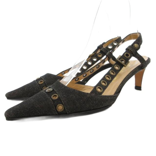 【中古】シャネル CHANEL ココマーク ヒールサンダル デニムパンプス ポインテッドトゥ 35.5 黒 ブラック /GV