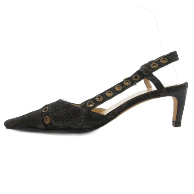 【中古】シャネル CHANEL ココマーク ヒールサンダル デニムパンプス ポインテッドトゥ 35.5 黒 ブラック /GV_1