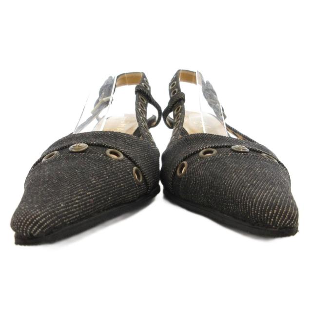 【中古】シャネル CHANEL ココマーク ヒールサンダル デニムパンプス ポインテッドトゥ 35.5 黒 ブラック /GV_4