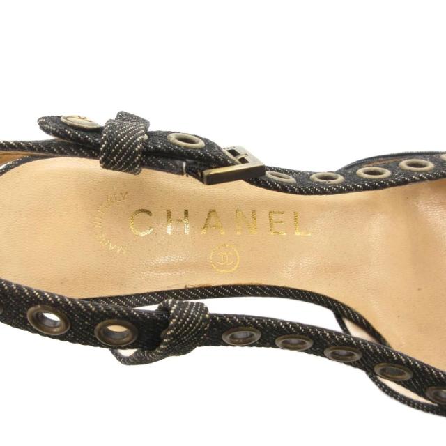 【中古】シャネル CHANEL ココマーク ヒールサンダル デニムパンプス ポインテッドトゥ 35.5 黒 ブラック /GV_6