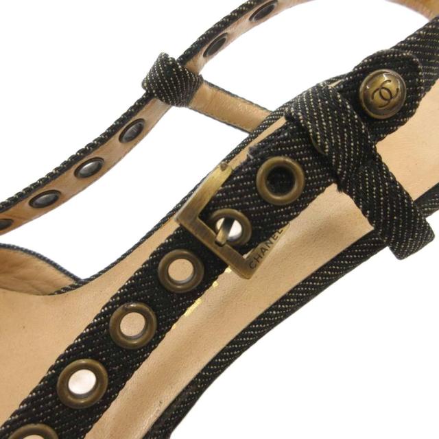 【中古】シャネル CHANEL ココマーク ヒールサンダル デニムパンプス ポインテッドトゥ 35.5 黒 ブラック /GV_8