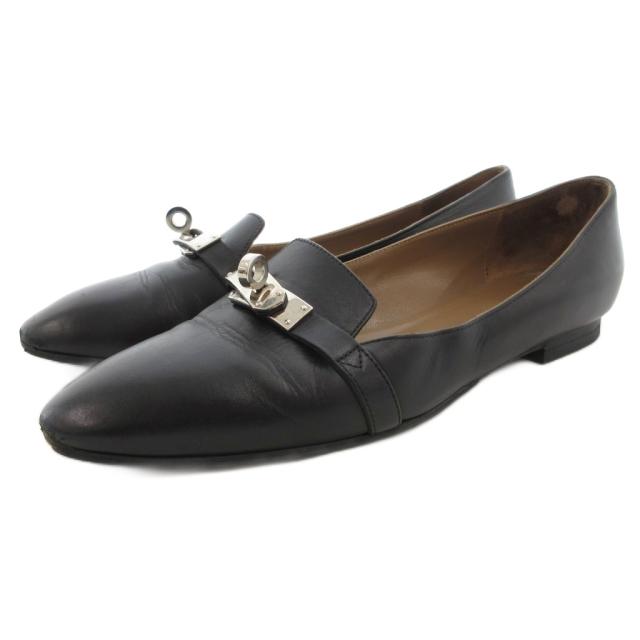 【中古】エルメス HERMES ビルバオ ケリー金具 オペラシューズ パンプス フラット 24.5cm レザー ベルト