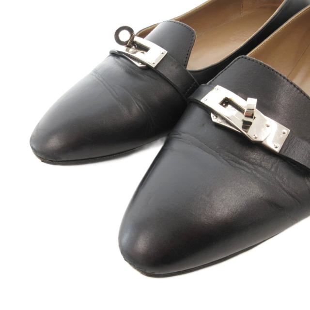 【中古】エルメス HERMES ビルバオ ケリー金具 オペラシューズ パンプス フラット 24.5cm レザー ベルト