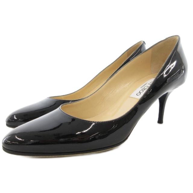 【中古】ジミーチュウ JIMMY CHOO パンプス ピンヒール ラウンドトゥ エナメル パテントレザー 38 黒 ブラック /GV