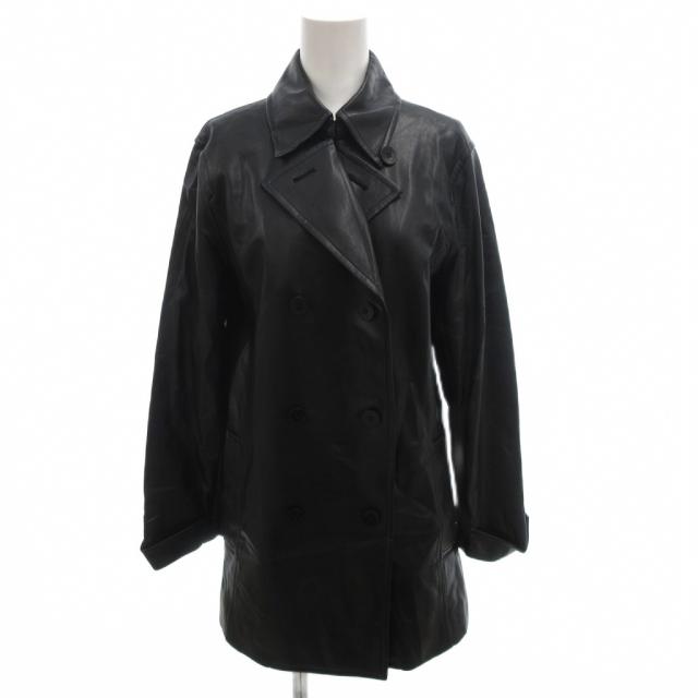 【中古】バーバリー ロンドン トレンチコート ジャケット 裏地ノバチェック フェイクレザー ダブル ひざ丈 40 黒