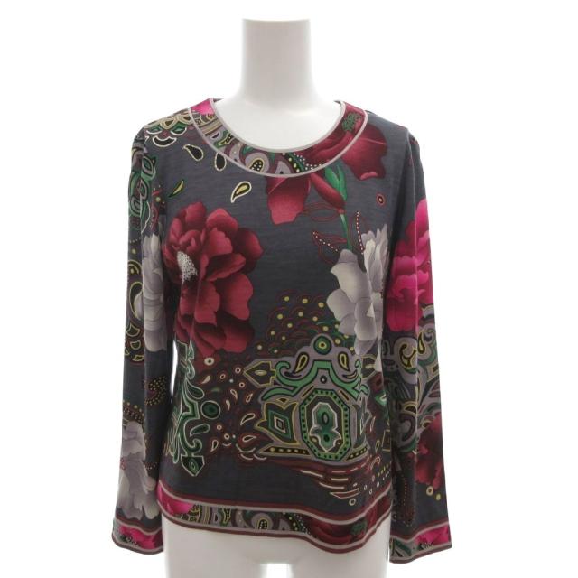 【中古】レオナール LEONARD カットソー シルク混 長袖 38 グレー 花柄 ボタニカル柄 ペイズリー柄 総柄 /FF ■GY62