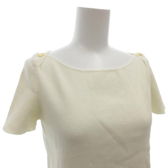 中古】セリーヌ CELINE リブニット タイト 金ボタン 半袖 L 白  