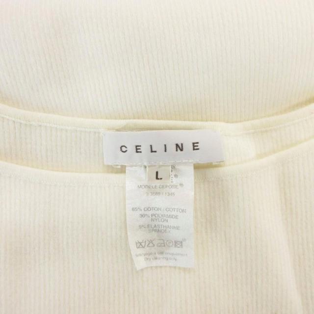 中古】セリーヌ CELINE リブニット タイト 金ボタン 半袖 L 白  