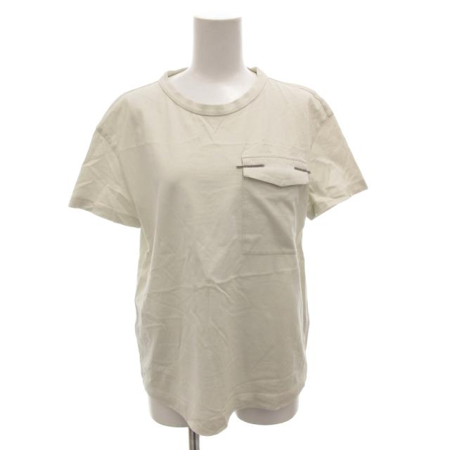 【中古】ブルネロクチネリ BRUNELLO CUCINELLI Tシャツ 38 白 ホワイト 半袖 ラウンドネック ビジュー /FF ■GY62