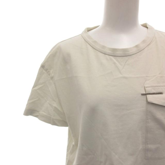 【中古】ブルネロクチネリ BRUNELLO CUCINELLI Tシャツ 38 白 ホワイト 半袖 ラウンドネック ビジュー /FF ■GY62_3