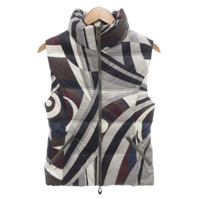 【中古】エミリオプッチ EMILIO PUCCI ダウンベスト 40 マルチカラー 総柄 ハイネック ジップアップ /FF ■GY62