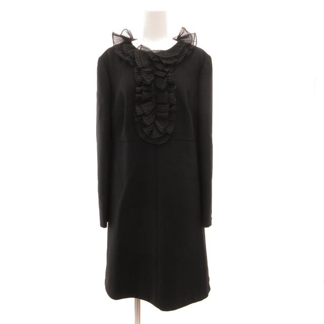 【中古】サンローラン パリ SAINT LAURENT PARIS ワンピース ひざ丈 シアーフリル プリーツ 42 黒 ブラック /JS
