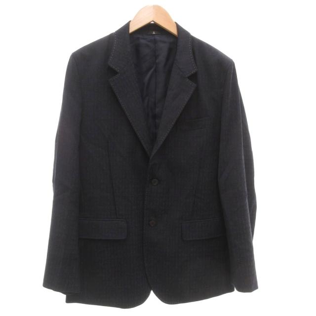 【中古】ランバン LANVIN テーラードジャケット シングル 2B 総裏地 センターベント ジップアップ 総柄 50