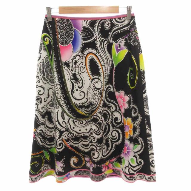 【中古】レオナール LEONARD FASHION カンカン スカート 73 マルチカラー ペイズリー柄 花柄 ロング /FF ■GY62