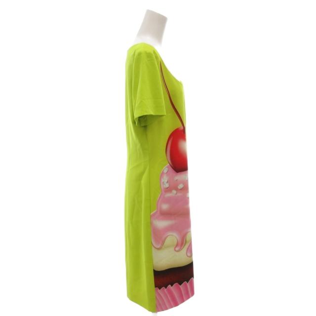 【中古】モスキーノ MOSCHINO チェリーアイスクリーム ワンピース 黄緑 半袖 プリント ラウンドネック ロング_2