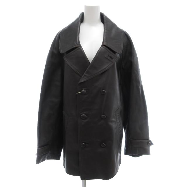 【中古】未使用品 マーガレットハウエル MARGARET HOWELL タグ付き ピーコート Pコート F レザー 本革 ミドル