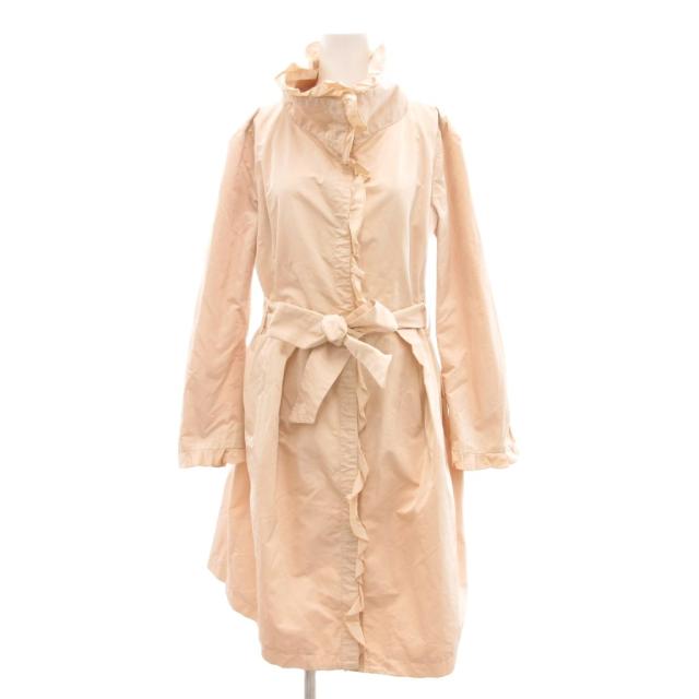 【中古】ヴァレンティノ ヴァレンチノ  VALENTINO ロングコート スタンドカラー フリル 44 ベージュ /JS ■GY62