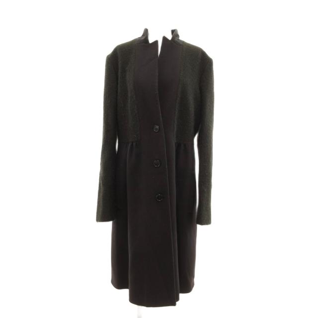【中古】エトロ ETRO ロング コート ウール シルク裏地 裏地総柄 46 カーキ /JS ■GY62 レディース