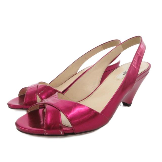 【中古】プラダ PRADA サンダル ウェッジソール 37 ピンク オープントゥ /FF ■GY62