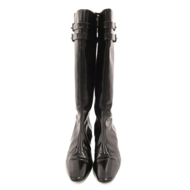 【中古】ルイヴィトン LOUIS VUITTON ベルテッドブーツ ロング グレージング レザー ヒール 34 黒 ブラック NQ0075_1