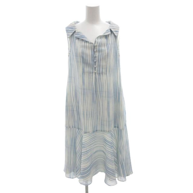 【中古】アディアム ADEAM Daydream Dress ワンピース XS 白 ホワイト 水色 ライトブルー ストライプ柄
