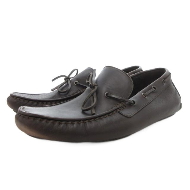 【中古】ボッテガヴェネタ BOTTEGA VENETA デッキシューズ フラット リボン レザー 41 茶 ブラウン